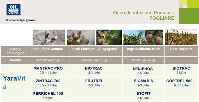 piano di concimazione fogliare delle pomacee